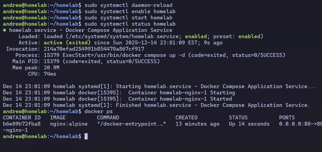 homelab service enabled
