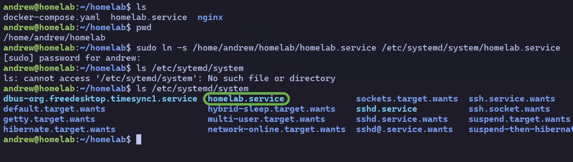 homelab service file symlinked